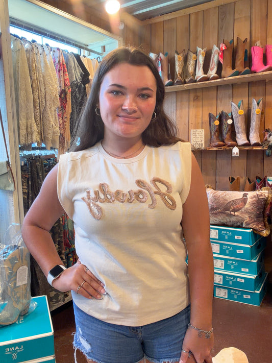 Howdy Embroidered Fluff Tank