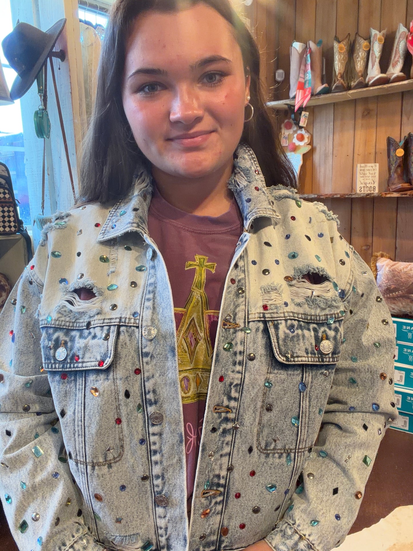 Denim Jewel Embellished Jacket