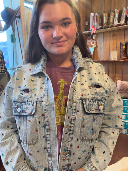 Denim Jewel Embellished Jacket