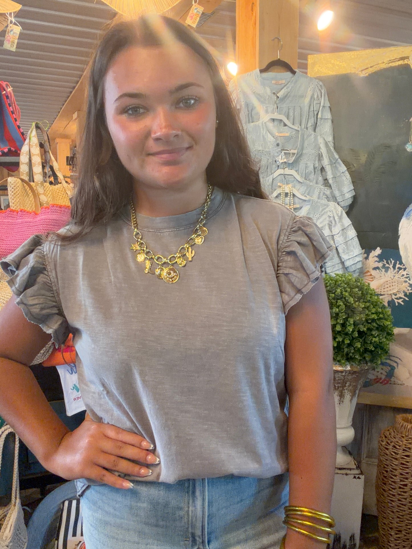 Mocha Sleeveless Wing Top