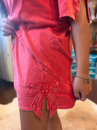 Red Wash Bow Comfy Shorts