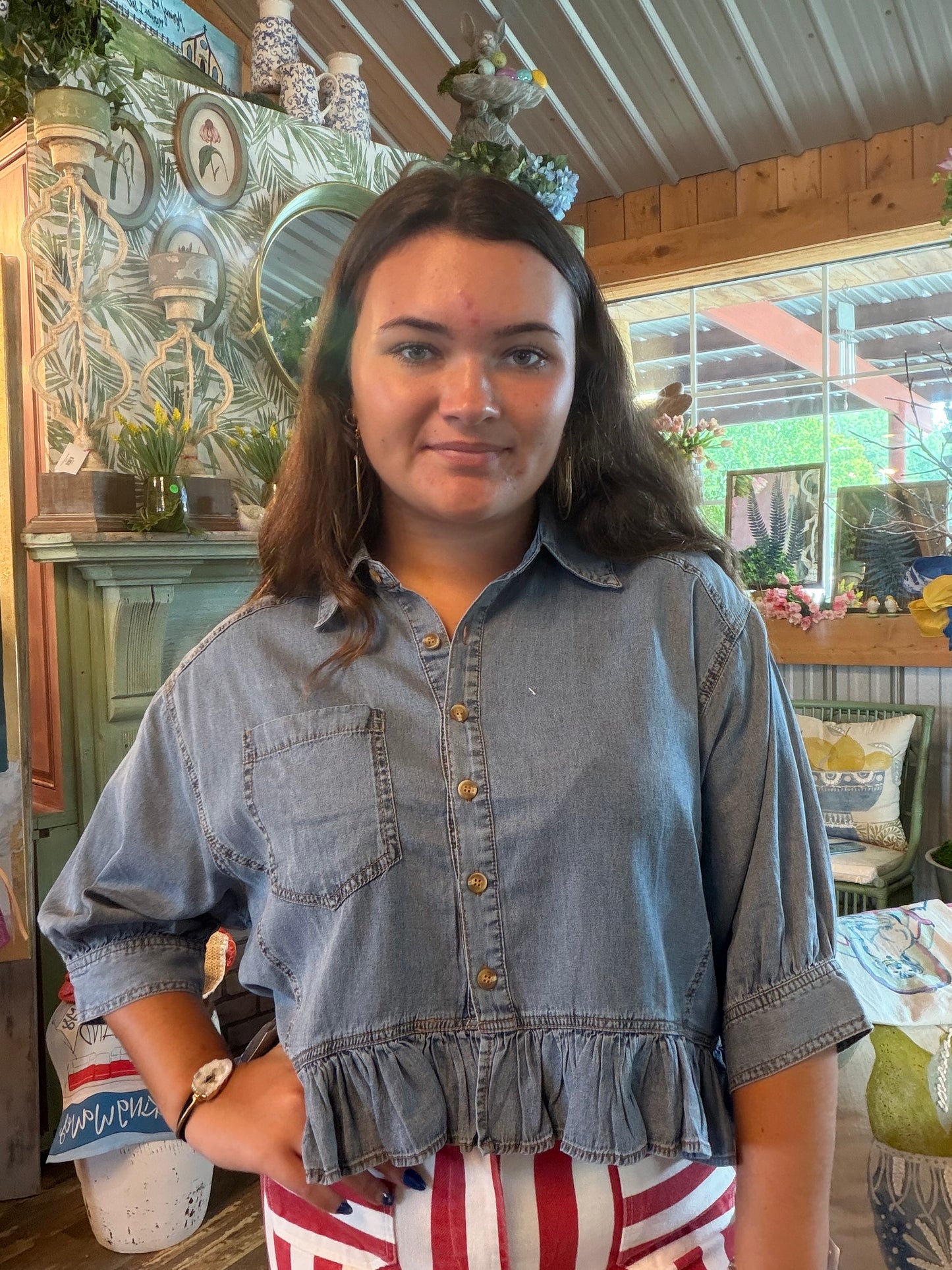 Hem & Ruffle Denim Top
