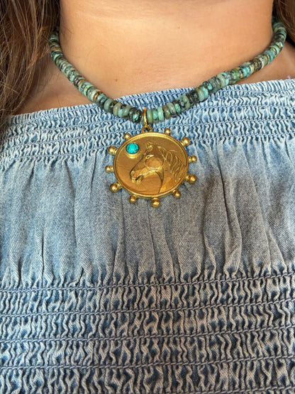 Distressed Turquoise w/Horse Concho Necklace