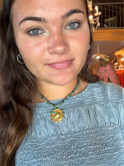 Distressed Turquoise w/Horse Concho Necklace